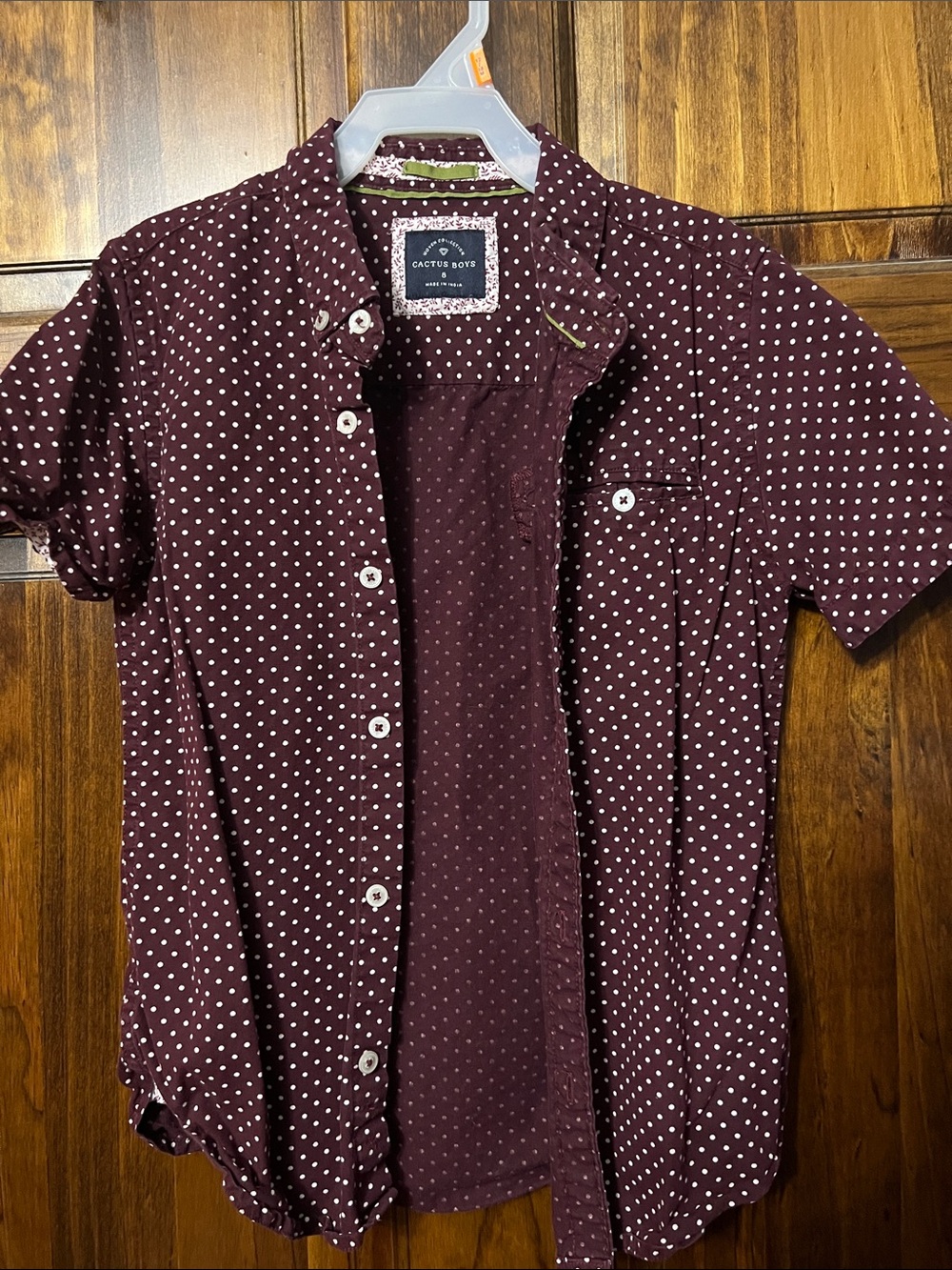 Cactus Men's Maroon Polka Dot Short Sleeve Button-Down Shirt